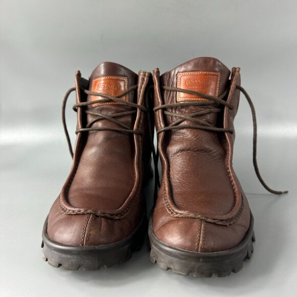 Coach Brown Leather CC Logo Canvas Ankle Heel boots, Men's Size 9 D - Picture 4 of 13